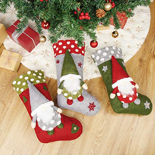 FUNSEED Christmas Gnome Stockings, 19 inch 3 Pack Swedish Tomte 3D Santa Gnomes Nordic Figurine Fireplace Hanging Stockings for Xmas Holiday Decoration