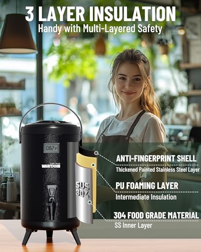 Image of WantJoin Insulated Beverage Dispenser- 2-pack Thermal Hot and Cold Beverage Dispenser Stainless Steel 12L /3.2Gal Hot Drink Dispenser with Spigot for Hot Tea&Coffee, Cold Milk, Juice, Black