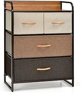 COSTWAY 4/5-Drawer Dresser, Fabric Chest of Drawers Storage Tower with Wooden Top, Metal Frame Cabinet Organiser Unit for Bedroom, Living Room, Closet and Hallway (Multicolor, 2 Large+2 Small Drawers)