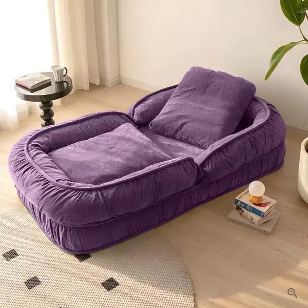 Image of 1 Seater Luxurious Human Dog Bed for People and Adults|Velvet Recliner Lounge Style Soft Human Dog Sofa with Plush Cushioning for Reading and Relaxation (Cotton Fabric),Lavender