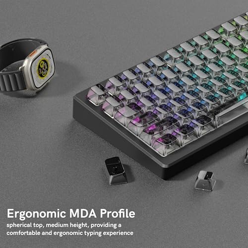 Image of dagaladoo Grey Clear keycaps,Transparent keycaps 60 75 100 Percent,Ceramic Jelly Keyboard caps Set,Shine Through keycap.,MDA Profile Keyboard Key Cap for Mx Switches Mechanical Keyboard(Side Printed)