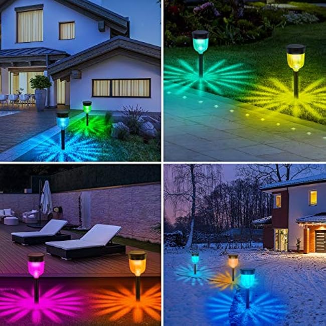SMY Lighting Solar Outdoor Path Lights, Color Changing Waterproof IP65 Auto On/Off Solar Landscape Pathway LED Lights for Back Yard and Walkway Decorative