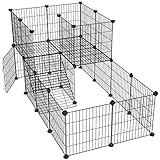 SONGMICS Pet Playpen with Door, Guinea Pigs Metal Mesh Cage, Customizable Fence for Small Animal, Rabbit, for Indoor Use, with Rubber Mallet, 56.3 x 28.7 x 28 Inches, Black ULPI06H
