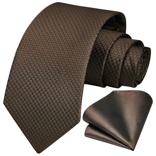 Image of HISDERN Ties for Men Solid Houndstooth Neckties Handkerchief Formal Business Tie & Pocket Square Set Wedding Party