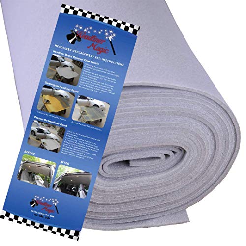Headliner Magic HM180872 Auto Headliner 3/16in Foam Backing Fabric Material, 72in X 60in, Light Gray
