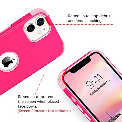 Bentoben Iphone 12 Case, Phone Case Iphone 12 Pro, Heavy Duty 2 In 1 Full Body Rugged Shockproof Protection Hybrid Hard Pc Bumper Drop Protective Girls Women Boy Cover, Hot Pink/Pink Design #TOP3