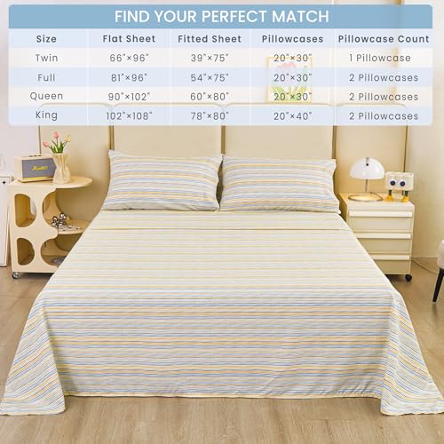 Image of Mooreeke Striped Twin Bed Sheets, Deep Pocket 3 Pieces Twin Sheet Set, Soft Microfiber Blue Yellow Pinstripe Bedding Sheets & Pillowcases