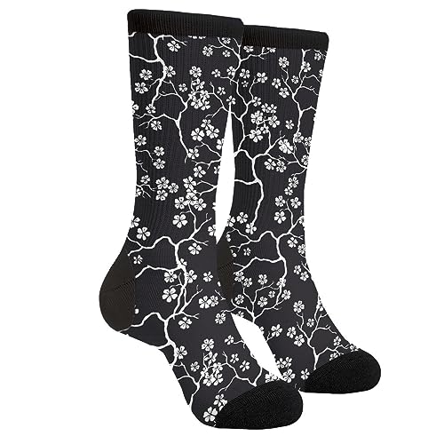 Unedskck Divertidos calcetines casuales divertidos para hombres y mujeres, Flores y ramas de cerezo negro japonés, Altoa única