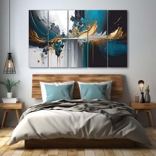 Image of The Castle Decor Modern abstract painting with frame 5 Big Size (27x48) Wall Art for living room,Bedroom,Drawing room,Hotels-Wooden Framed-Digital Painting