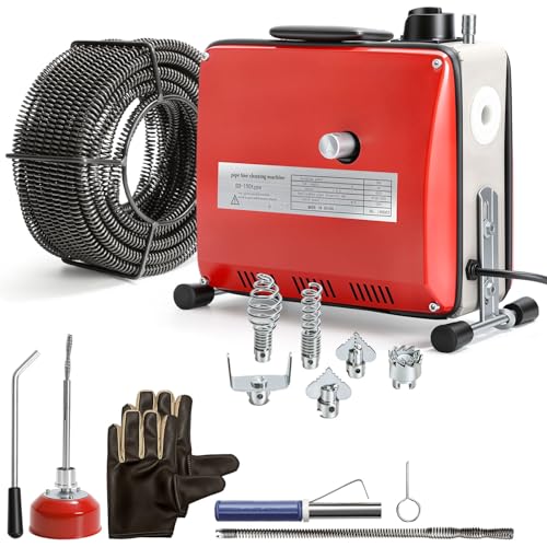 Peviasot Rohrreinigungsmaschine 500W Elektrische Abflussreiniger mit 20m 16mm & 5m 10mm Spirale 6 Schneidköpfen 400 U/min Kupfermotor Profi Kanalreinigungsgerät für 20120 mm Rohre