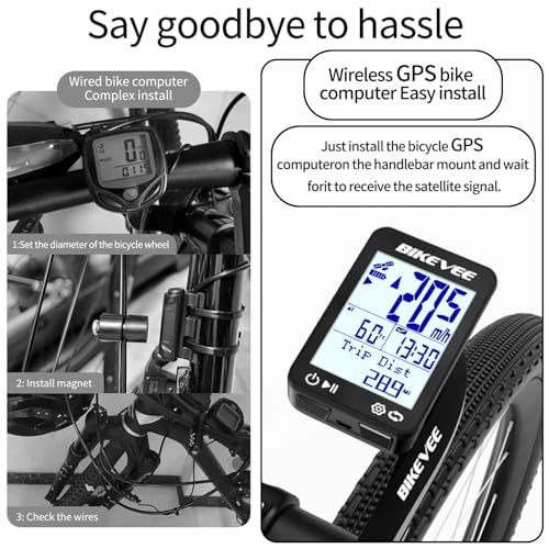 Image of GPS Bike Computer Wireless Bicycle Speedometer Odometer 9 Languages Auto Backlight Auto Start Stop IPX7 Waterproof 2.4 Inch LCD Supports MPH KMH