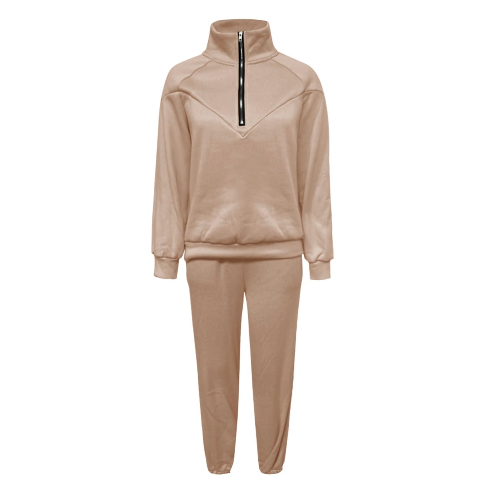 Tuta da donna, sportiva, elegante, 2 pezzi, per il tempo libero, con cappuccio | Tuta sportiva per fitness, escursionismo, tuta da jogging con mezza zip e pantaloni lunghi, 2 pezzi, per autunno e inverno