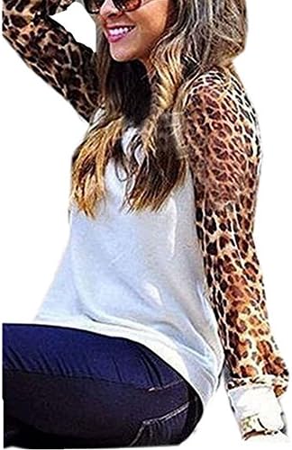 Crazy Women Casual Leopard Long Sleeve Chiffon Blouses T-shirt Tops Tee-Xl