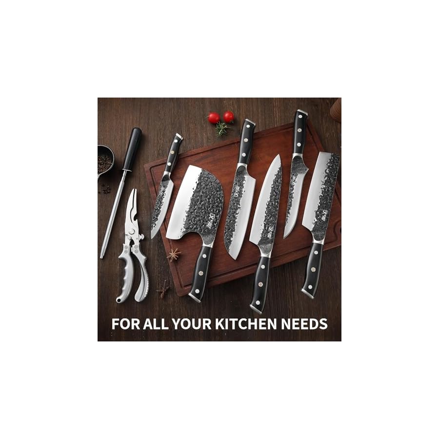 Chef-Knife-Set-Hand-Forged-Meat-Boning-Carving-Cleaver-Butcher-Knife-High-Carbon-Steel-Japan-Nakiri-Santoku-Knife-Set-with-Accessories-for-Kitchen-BBQ-Camping-Knives-Set-with-Bag XCHIEF PRO Chef Knife Set, Hand Forged Meat Boning Carving Cleaver Butcher Knife, High Carbon Steel Japan Nakiri Santoku Knife Set with Accessories for Kitchen, BBQ Camping Knives Set with Bag