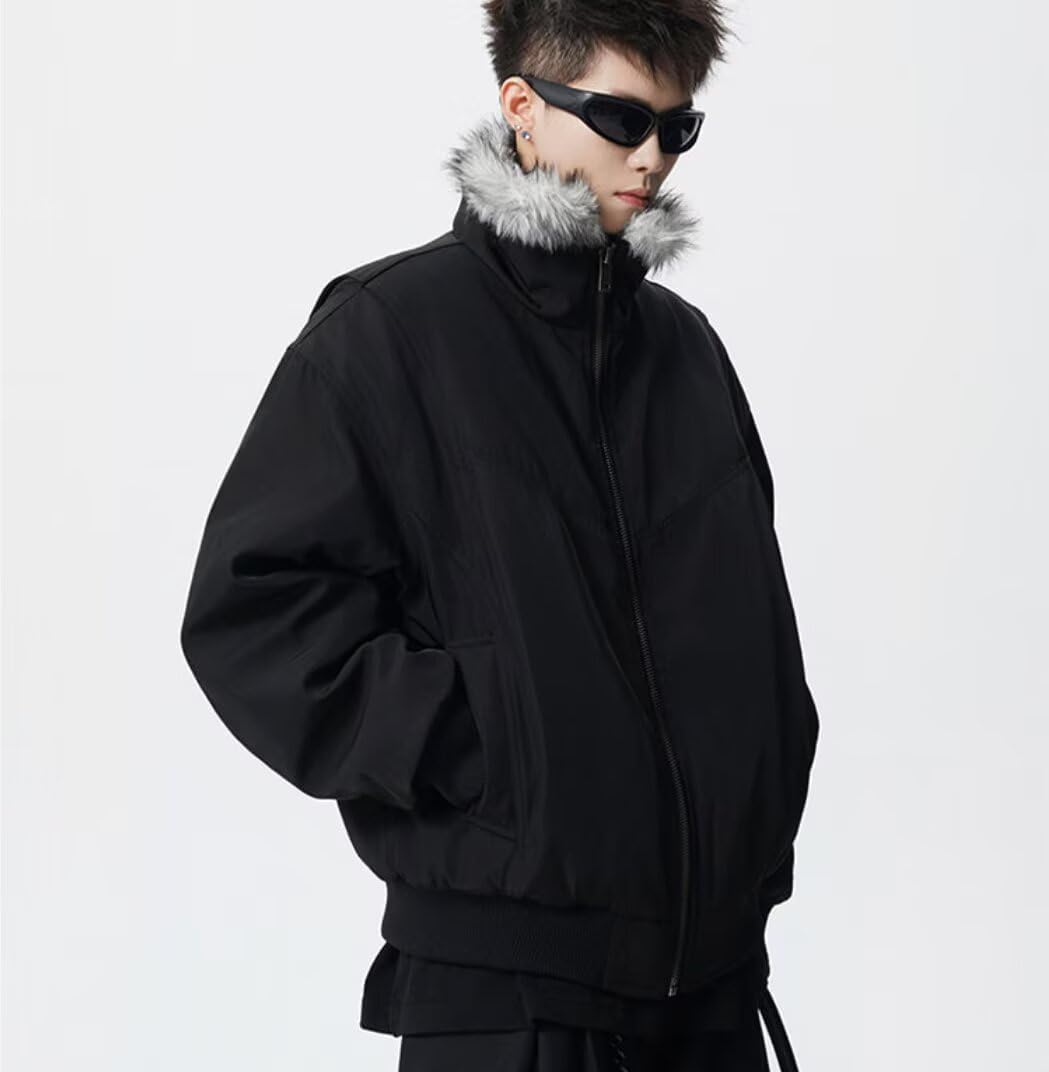 [Msymay] ライダースジャケット メンズ ブルゾン 中綿ジャケット厚手 ファー ボア フェイクファー 冬服 防寒 カジュアル