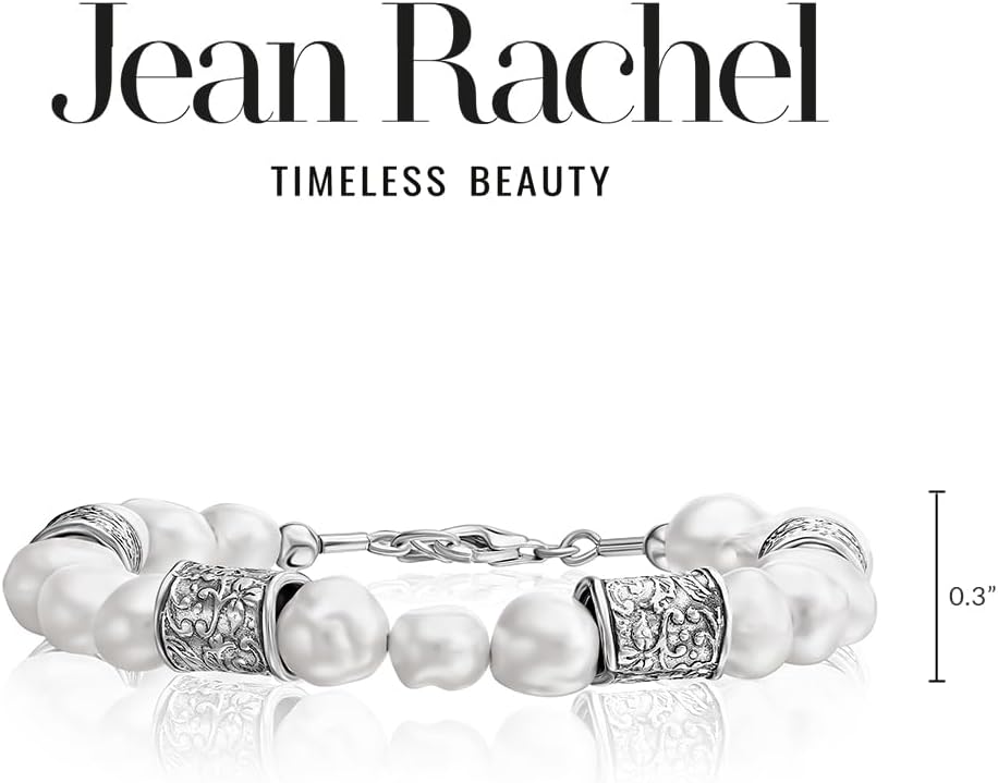 JEAN RACHEL JEWELRY 925 Sterling Silver Bracelet On A 7.5" Chain With Freshwater Cultured Pearls Vintage Look Hypoallergenic Nickel and Lead-free Artisan Handcrafted Designer Collection - Image 3