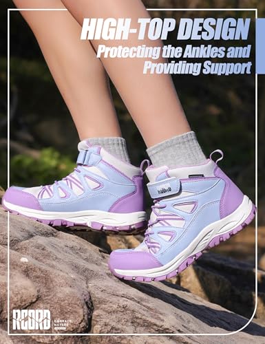R CORD Girls Hiking Boots Waterproof Durable Kids Hiking Boots TPR Traction Hook&Loop Closure Girls Hiking Boots Anti-Skid Athletic Outdoor Boots4