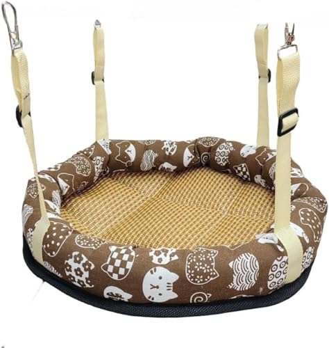 かわいい猫用ハンモック 猫用ベッド ケージスイングベッド 四隅にロープを結ぶことができます ハンギングハンモック 猫の快適な睡眠 天然の籐マット 通気性 滑り止め 丈夫で傷に強い オールシーズン対応 全体を掃除でき スペースを節約猫用吊りベッド ケージ用ハ