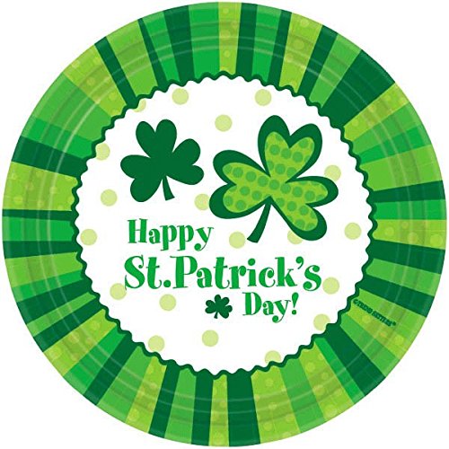 Amscam St Patrick's Day Cheer Round Plates (60 Per Pack), 9", Green/White