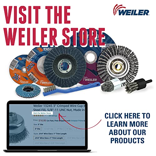 Image of Weiler 14256 5 inch Crimped Wire Cup Brush, .020 inch Stainless Steel Fill, 5 /8 inch-11 UNC Nut, Made in The USA