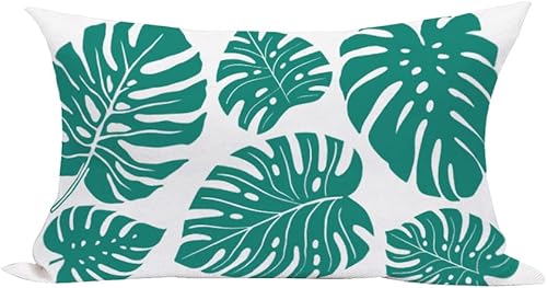 Fundas de almohada con hojas de palmera tropicales, plantas verdes de verano, árboles de hojas de plátano, decoración de granja, fundas de almohada
