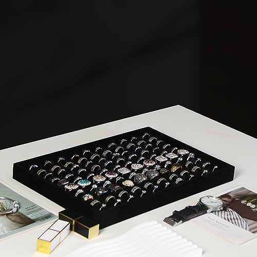 Image of Coward 2Pcs /Set Black Velvet Stackable Ring Organizer Tray, Velvet Ring Earring Stud Jewelry Display Holder Tray for Store Selling or Home Show Storage