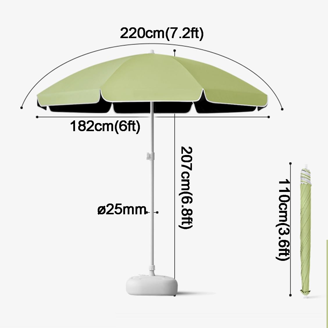 Zewnętrzny parasol plażowy 2,2 m UPF50+ ochrona przed promieniowaniem UV wodoodporny przenośny stół tarasowy zielony