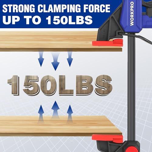 Image of WORKPRO 10-Pack Bar Clamps for Woodworking, 6-Inch (2) Mini & (2) Light Duty and 12-Inch (2) Wood Clamps & 4-1 /2-Inch (4) Spring Clamps, F Clamp with 50 /150 LBS Load Limit