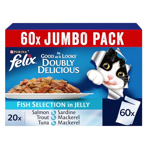 Purina Felix As Good As It Looks Doubly Delicious Fish Selection Cat Food Jumbo Pack (85g) (50+10 Free) [Amazon Exclusive]