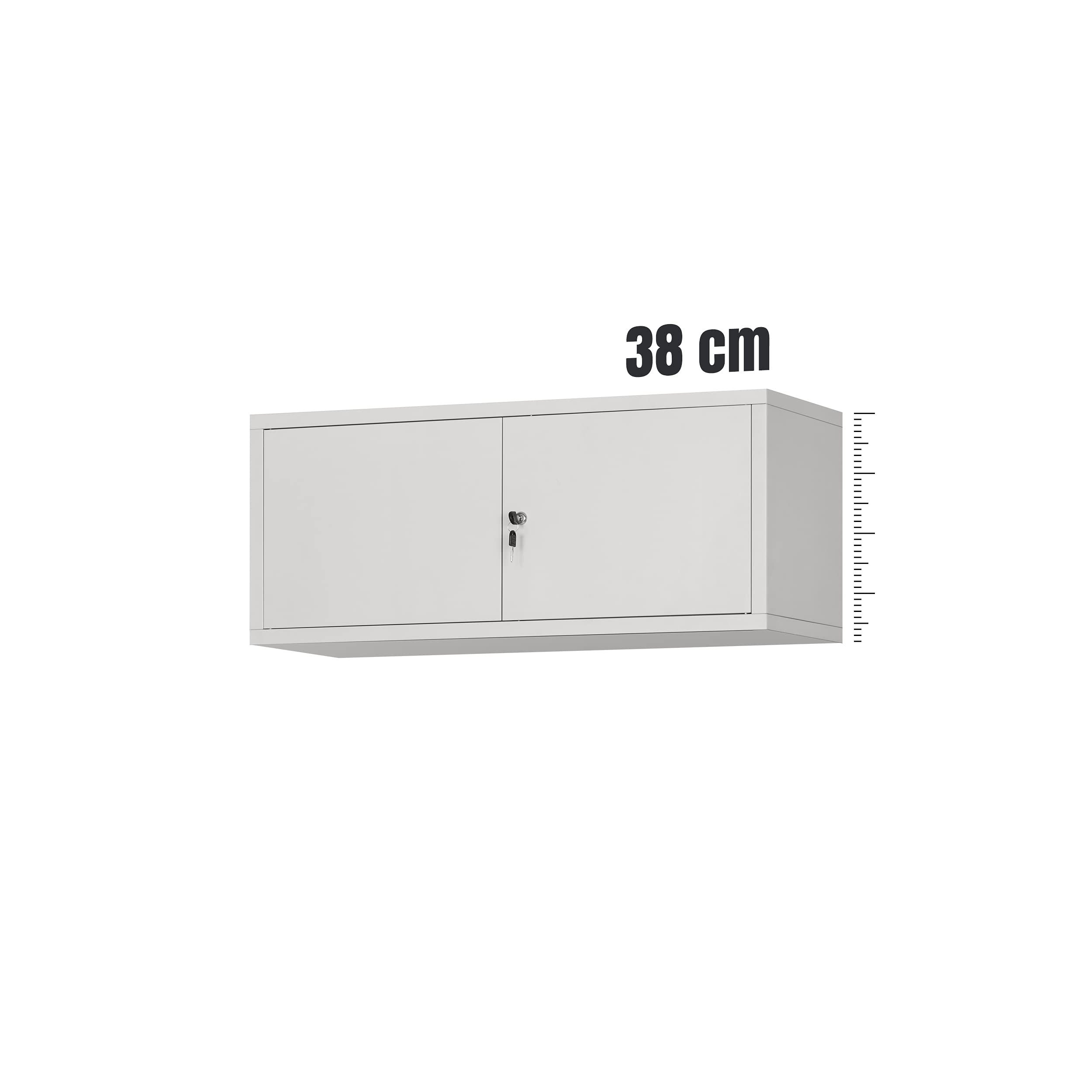 Jan Nowak Aktenschrankaufsatz C01L Aufsatz für Aktenschrank Büroschrank Metall Pulverbeschichtung Flügeltüren 38 x 90 x 40 cm (Grau)