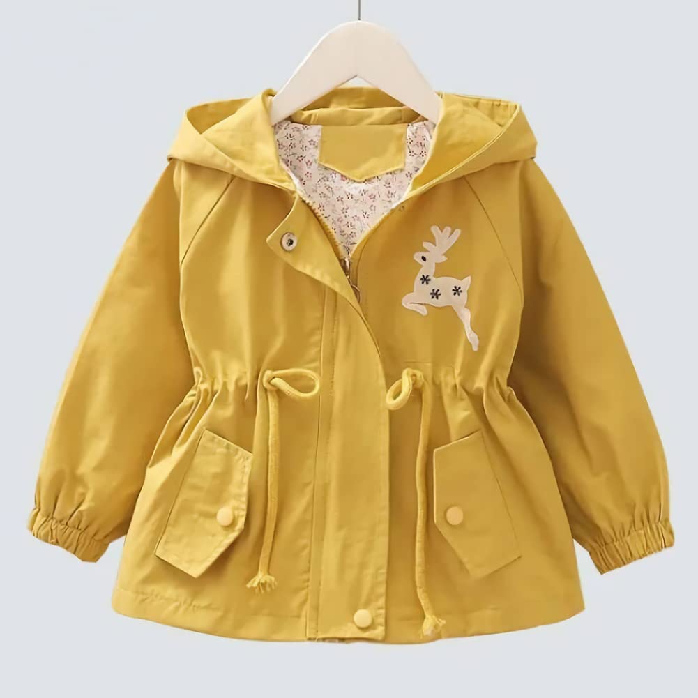 Manteau Enfant Fille Veste Brodée à Capuche Blouson Coupe-vent avec Cordon de Serrage Trench-coat pour Printemps Automne
