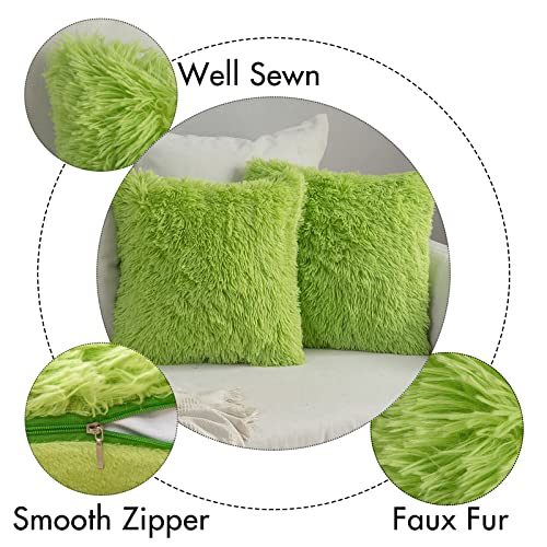 Image of MIULEE Pack of 2 Luxury Faux Fur Throw Pillow Cover Deluxe Decorative Plush Pillow Case Cushion Cover Shell for Sofa Bedroom Car Spring 18x18 Inch Green