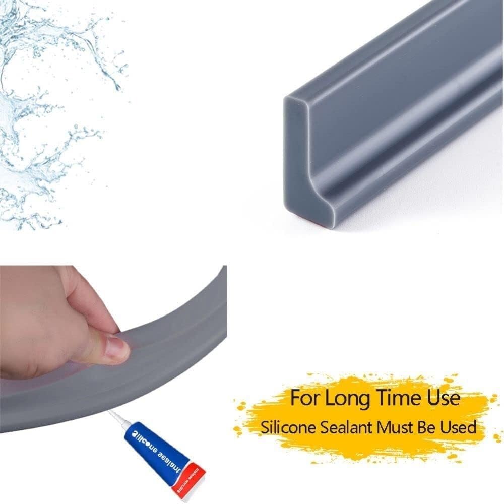 156 pulgadas/4M barrera de agua gris para cuartos húmedos, barrera de silicona para ducha, barrera de agua para puerta de la pantalla, tira de sellado de ducha para lavabo de baño (3M)