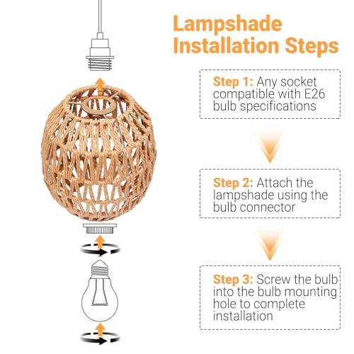 Image of Small Lamp Shades For Table Lamps Hanging Light Boho Lamp Shades Wicker Lamp Shade for Floor Lamps, Rattan Lampshade for Hanging Lamp Wall Sconce Woven Plug in Pendant Light Egg Shade