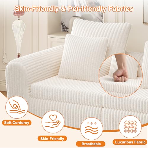 Image of Feonase Modular Sectional Sofa, Cloud Sectional Couch with Deep Seat, 106.3'Modern Modular U Shape Sofa Couch with Chaise, Upholstered Boneless Couches for Living Room Bedroom, Beige