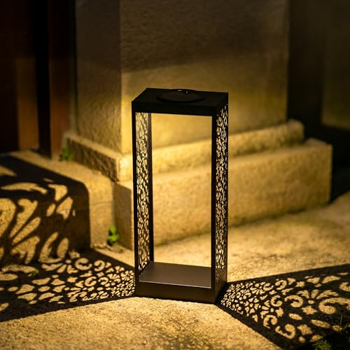 Staymoment Große Solarlaterne für Außen Garten: 39 cm LED Solarleuchten als Balkon Deko Schwarz Gartendeko Solar Windlicht outdoor Boho Stil