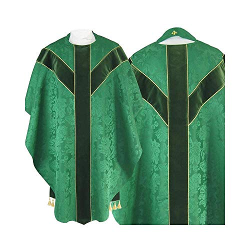 Vestment Green - Traditional Semi Gothic style Chasuble with a matching stole, Vestments for Priest, Catholic Vestments, Liturgical Chasuble.