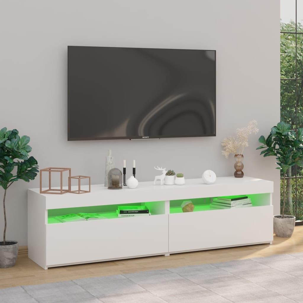 TV-Schränke 2 Stück mit LED Beleuchtung Hochglanz Weiß 75x35x40 cm, Artikelfarbe Hochglanz Weiß