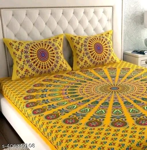 Image of UNIBLISS 100% Cotton Rajasthani Jaipuri Traditional Floral King Size Double Bed Bedsheet with 2 Pillow Covers - (Multicolor Bedsheets013)