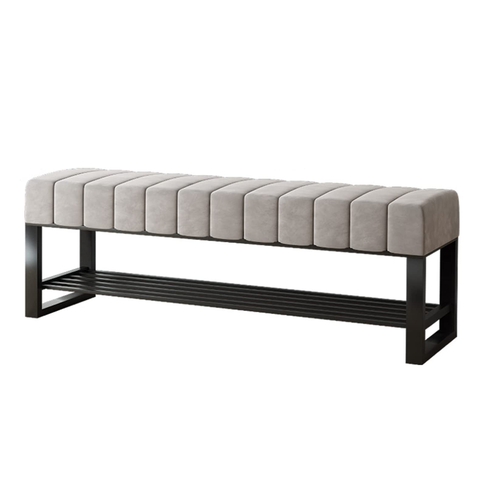 Pouf moderne avec repose-pieds en velours gris et coffre de rangement pour entrée