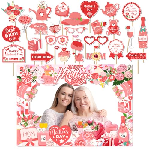 Lot de 31 Accessoires pour Selfie de fête des mères - Décoration de Table de Remerciement pour Maman - Accessoires de Photographie Lumineux pour, Filles, Fils - Fête des mères, Brunch