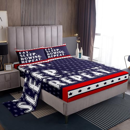 jejeloiu Rowing Fitted Sheet Full Size Kids Sports Game Bedding Set for Boys Girls Teens Vivid Blue Bed Sheets Set