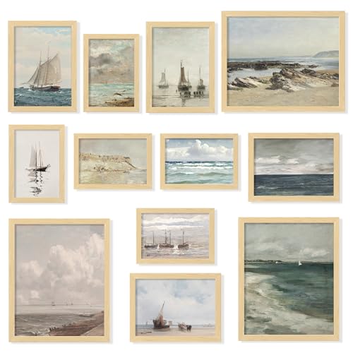 97 Decor Coastal Vintage Wall Art - Large Seascape Wall Art, Nautical Vintage Wall Decor, Retro Sea Landscape Wall Art Prints, Antique Sailboat Nautical Art Pictures for Home Bedroom (8x10 Unframed)