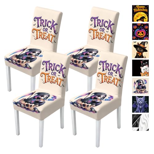 Image of Halloween Dining Chair Covers Set of 4, Trick or Treat