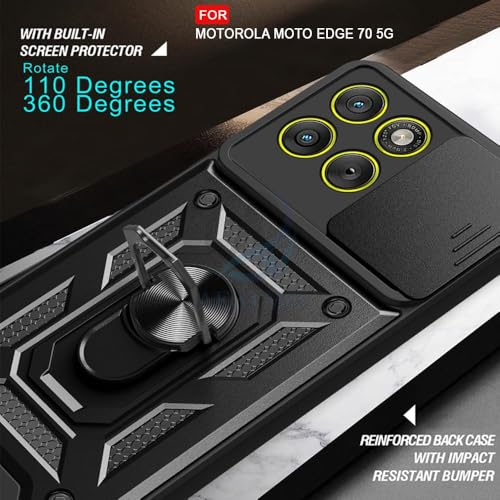 Image of Luxe Back Cover Compatible for Motorola Edge 70 5G | D10 Tough Armor Case | Sliding Camera Shield | 360 Protection | Kickstand Ring Holder | Military-Grade Bumper Case - Black