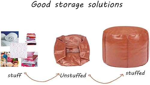 Miniatura 12 de Puf otomano hecho a mano de piel sintética sin relleno, solución de almacenamiento y asiento de suelo, taburete redondo de 14 x 20 pulgadas, Negro