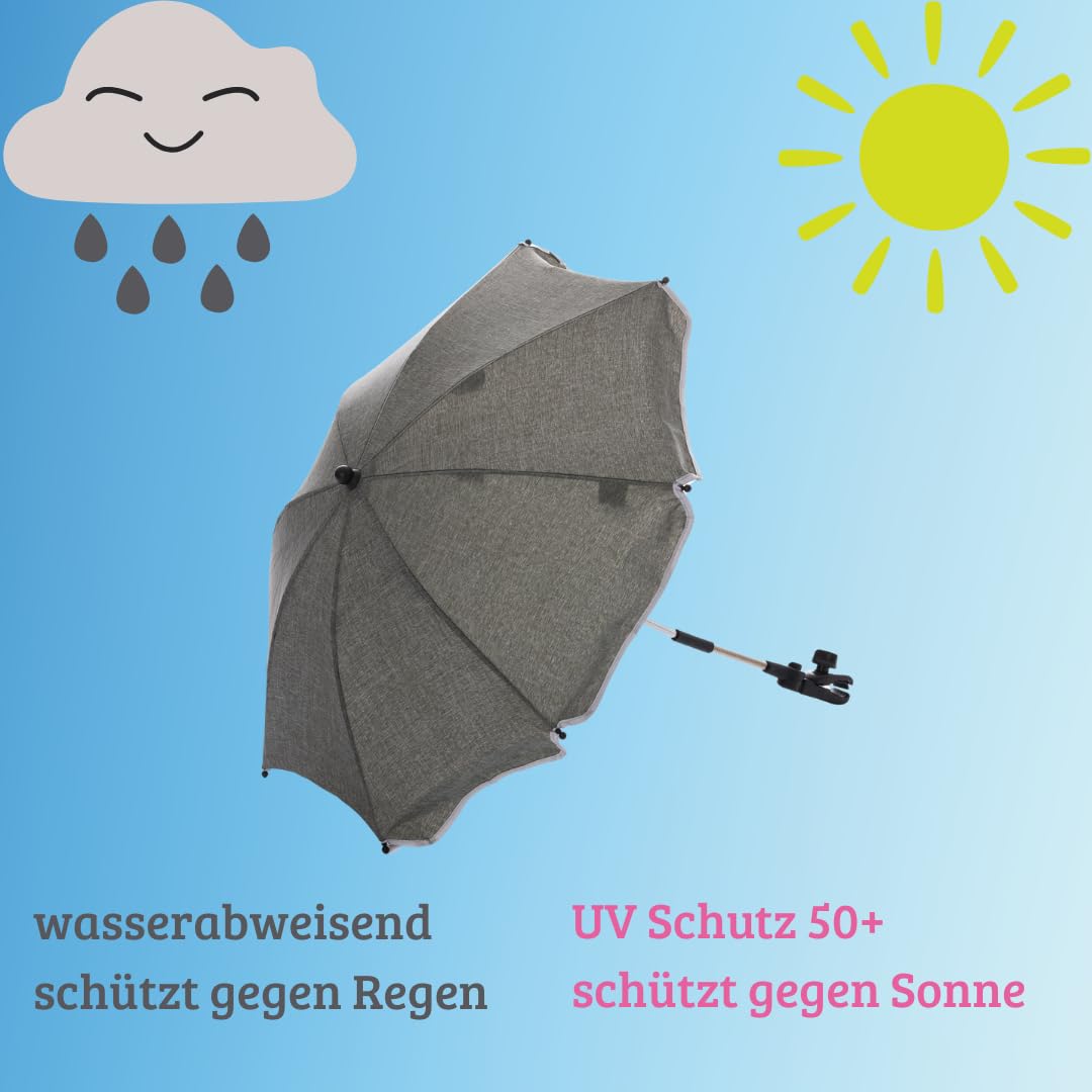 Fillikid Sonnenschirm Kinderwagen Exclusiv | UV Schutz 50+ | Mit Abnehmbarer Universalhalterung | Sonnenschutz für Runde & Ovale Gestelle | Leicht zu Reinigen