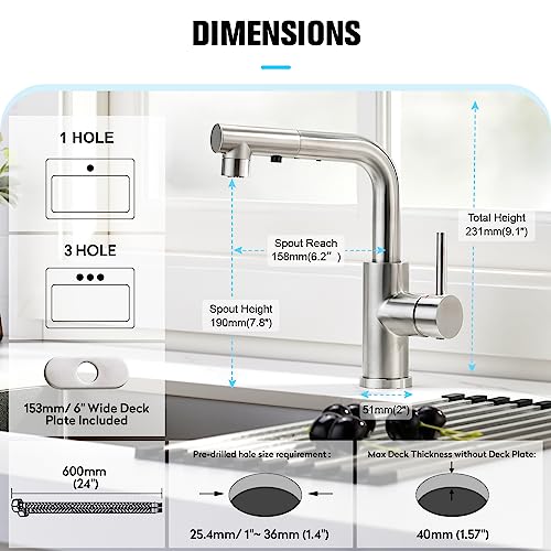 Crea 101413BN Kitchen Faucets With Pull Out Sprayer, Bathroom Sink Faucets Mini Bar Prep Faucet Single Handle 3 Hole Kitchen Farmhouse Utility Faucet Outdoor Laundry thumb #6