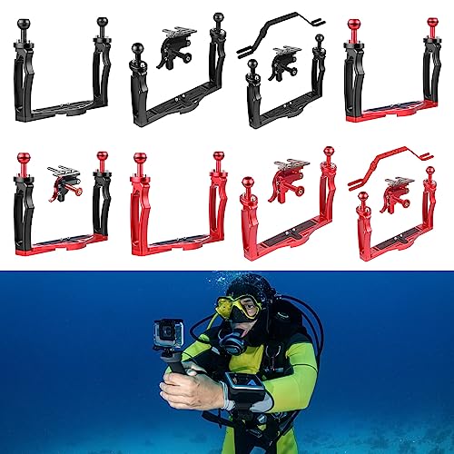 Underwater Video Stabilizer Holder Alloy Camera Tray Bracket Double Handheld Hand Grip with Ball Clamp Mount for Diving Aluminium Alloy Underwater Video Light Stabilizer Tray Diving Light Stand Tray