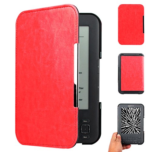 WALNEW Case Cover for Amazon Kindle Keyboard (Kindle 3/ D00901) - Ultra Lightweight PU Leather Smartshell Cover for Amazon Kindle Keyboard(3rd Generation) Tablet with 6´´ Display and Keyboard, Red